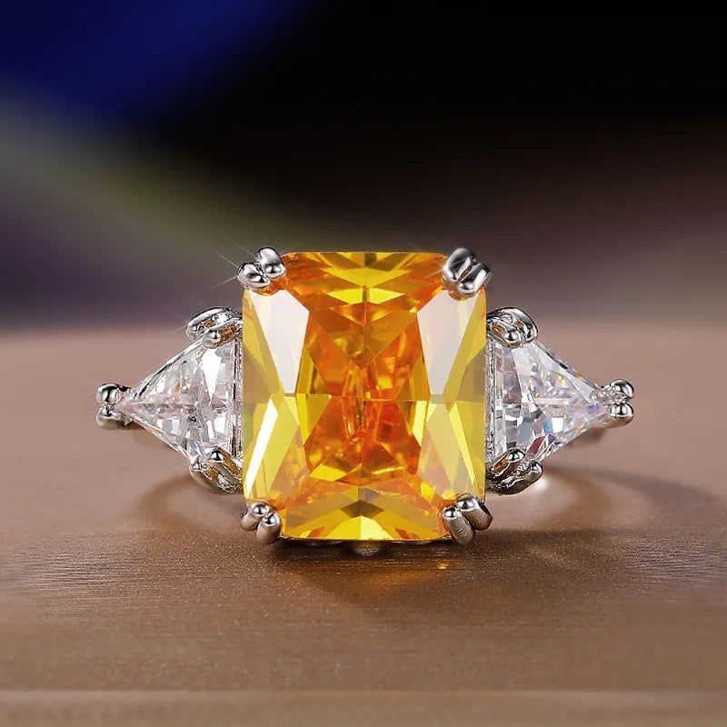 Elegant Yellow Cubic Zirconia Ring - Luxury Fashion Jewelry