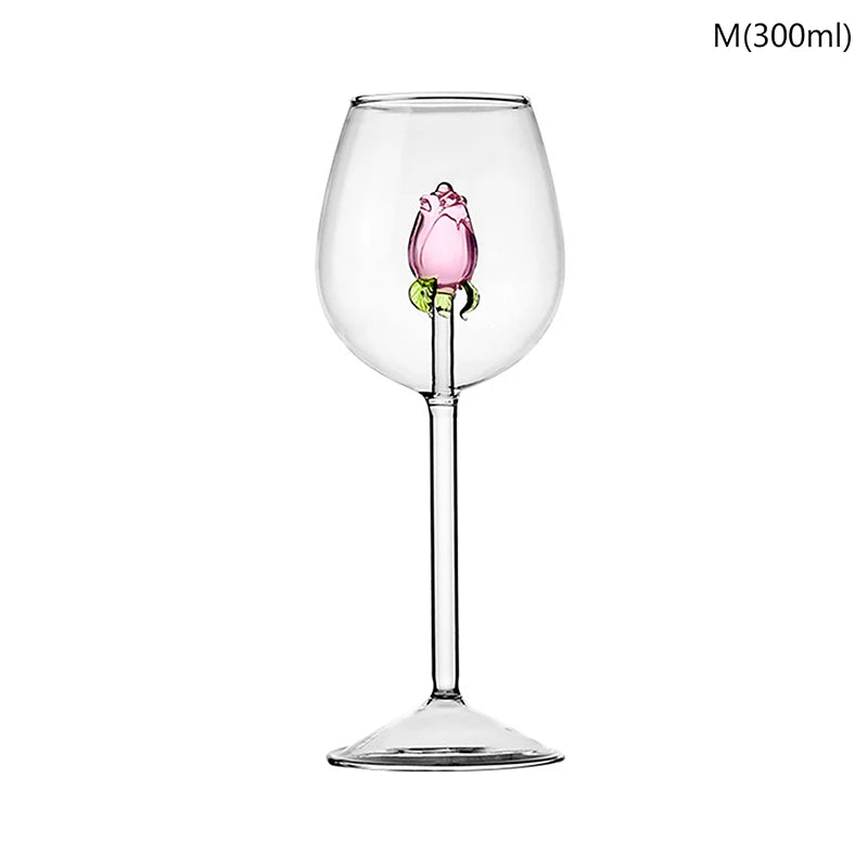Elegant 3D Rose Wine Glass - Premium Stemware Collection