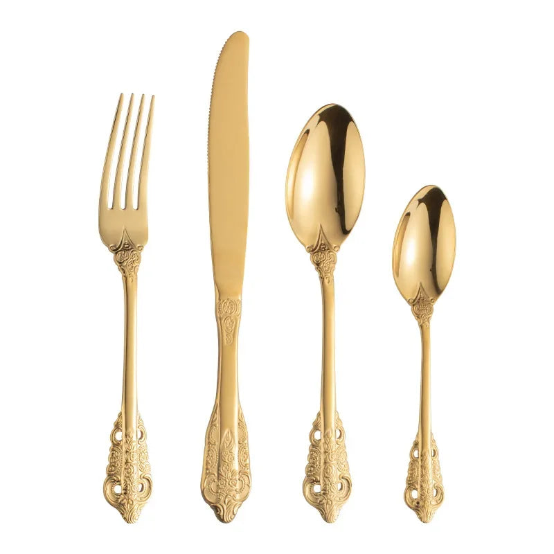 Elegant Vintage Gold Flatware Set - Stainless Steel Luxury