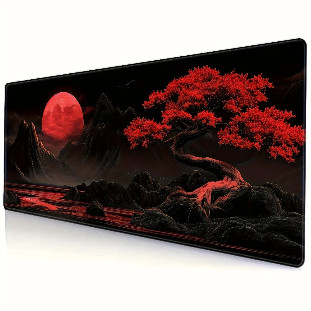 Premium Large Gaming Mouse Pad - Red Moon Design