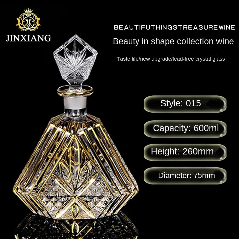Elegant Crystal Wine Decanter - Gold Line Detail