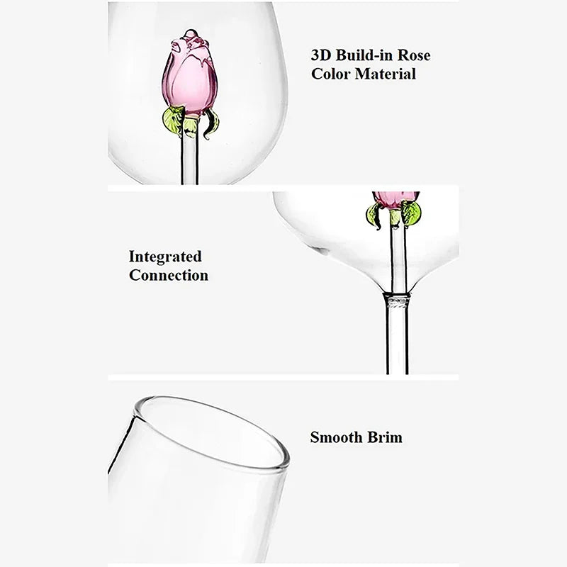 Elegant 3D Rose Wine Glass - Premium Stemware Collection