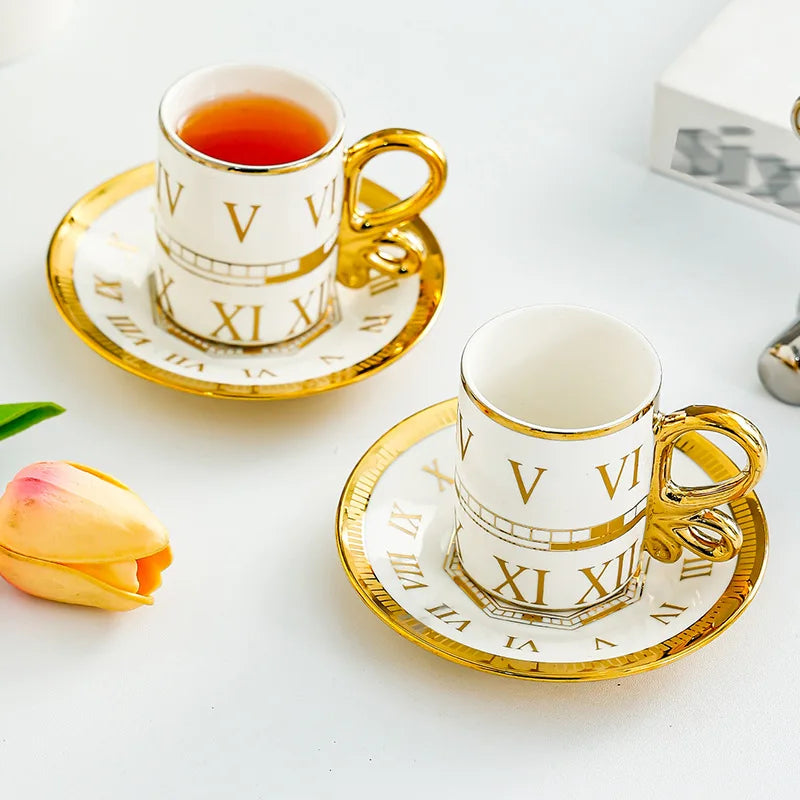 Elegant Luxury Ceramic Coffee Cup Set - Gold Edged Perfection