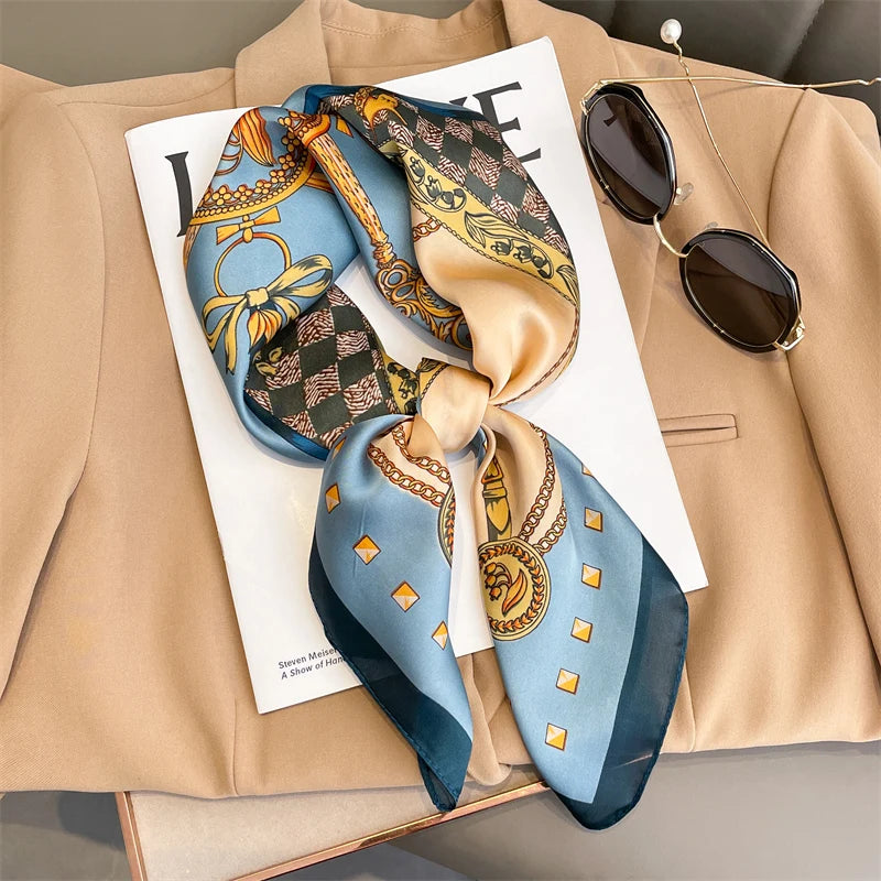 Luxury Silk Scarf - 70x70cm Square Shawl & Headband