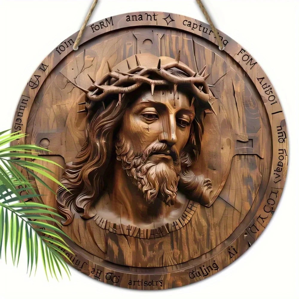 Premium Rustic Jesus Wooden Sign - Round Wall Decor