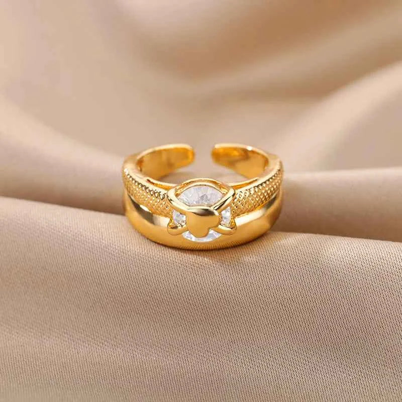 Exquisite Gold Heart Ring - Adjustable Luxury Stainless Steel