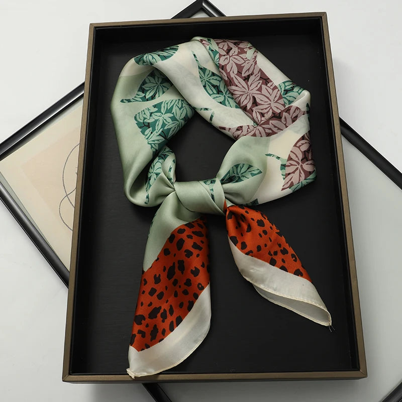 Luxury Silk Square Scarf - Elegant Hair Tie & Neck Band
