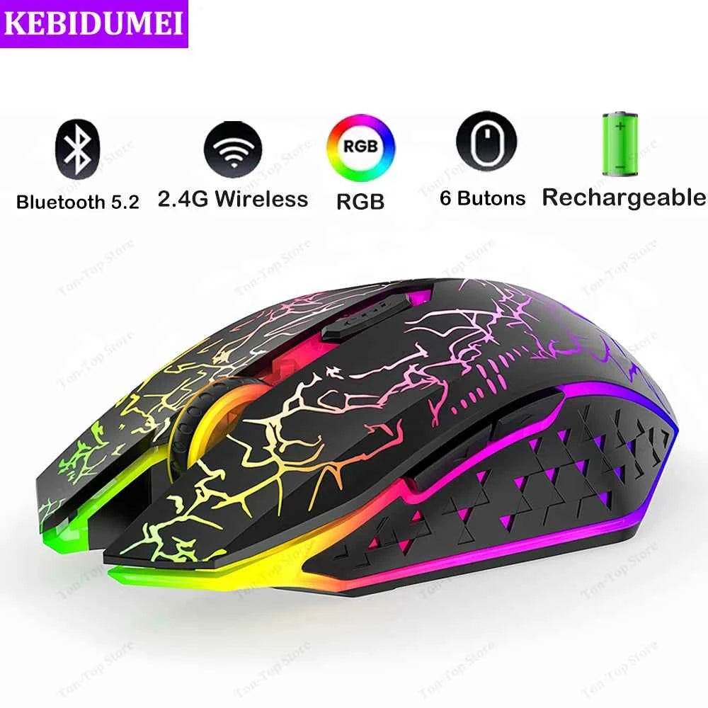 Dual mode gaming mouse - black wireless mouse with RGB lighting on a desk