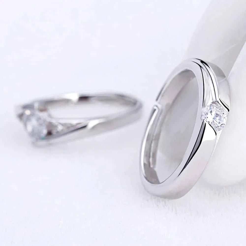 2pcs 925 Sterling Silver Couple Rings Zircom For Women Man Exquisite Student Girlfriend Silver Jewelry Accessories Wedding