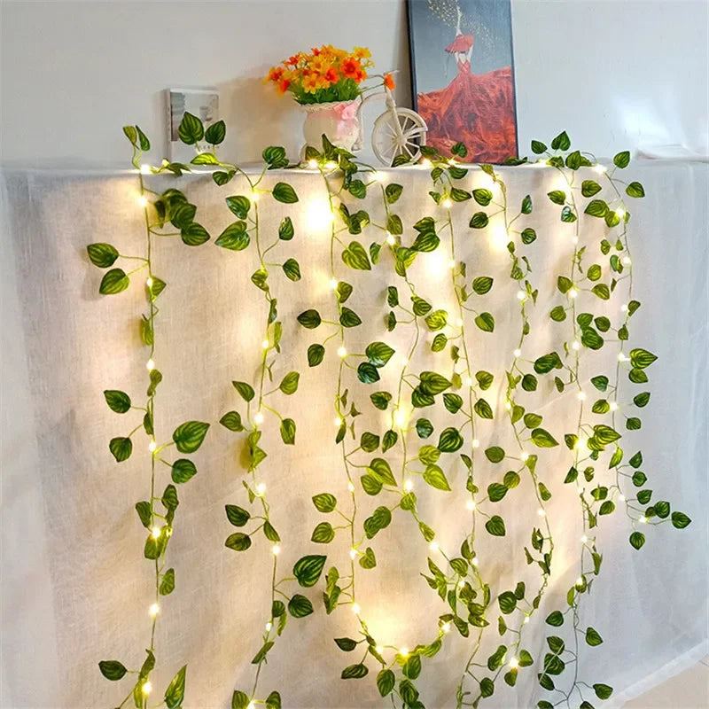 Tulique Premium Artificial Vine Fairy Lights - Green Leaf Garland