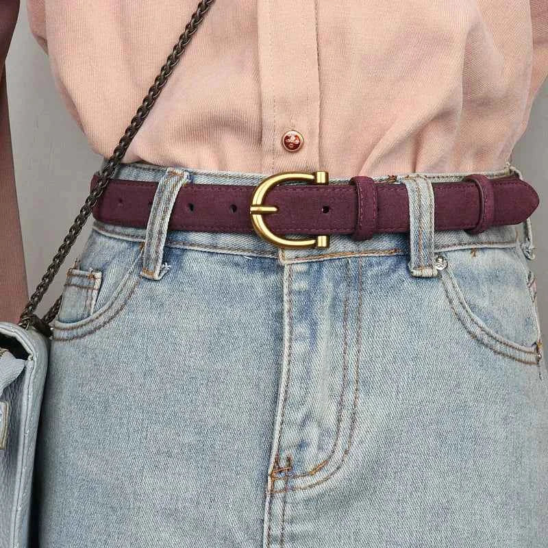 Luxury Suede Belt for Women - Gold Pin Buckle