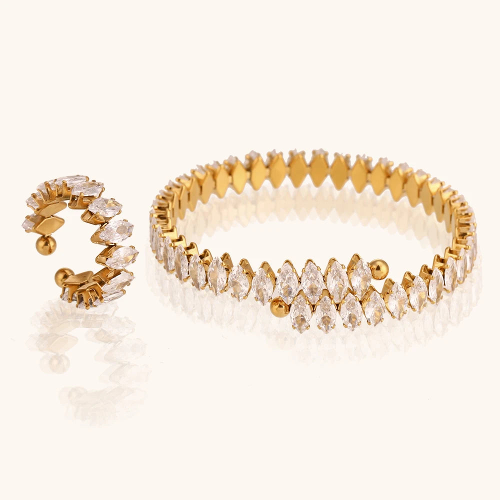 Luxury Rhombus Zircon Cuff Bracelet - Waterproof Gold Plated