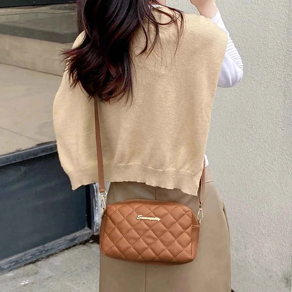 Tassel Embroidery Crossbody Bag - Chic Lingge Plaid Camera Bag with Chain Strap for Women - Tulique