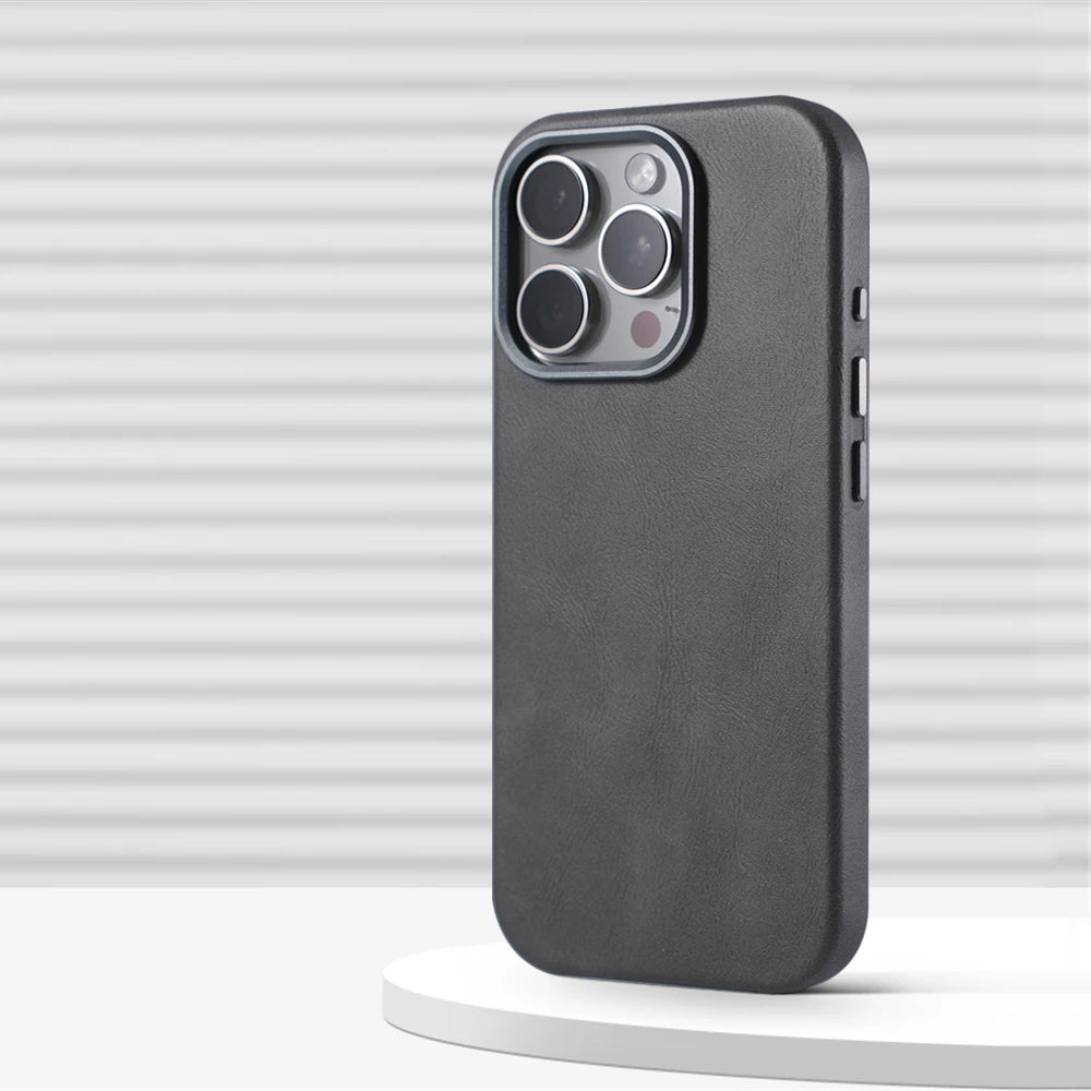 Luxury Retro Leather MagSafe Phone Case with Alloy Lens