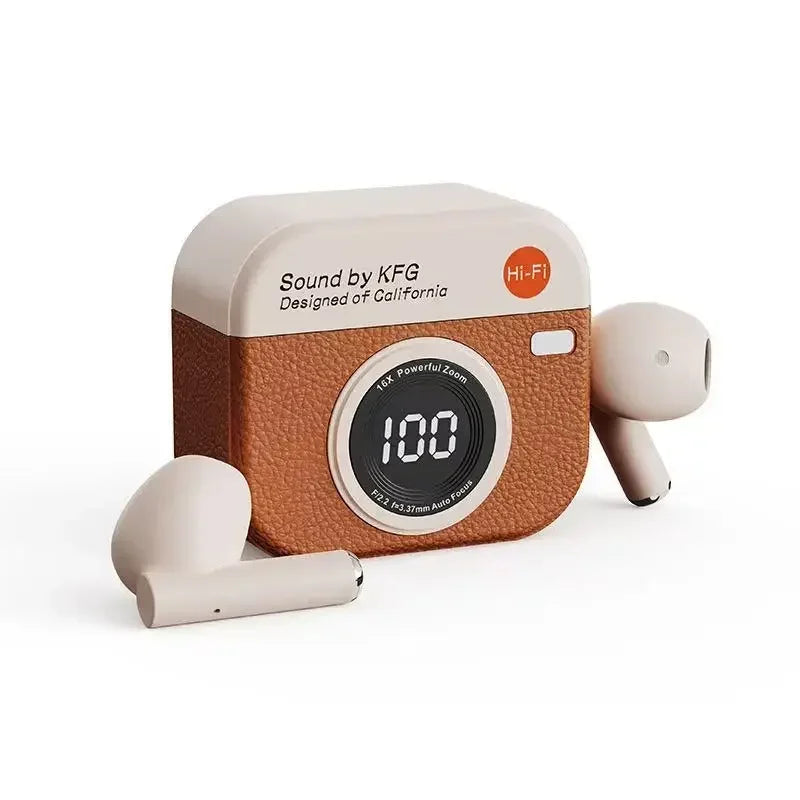 Retro Camera Wireless Sports Headphones - Sweatproof & Long Battery