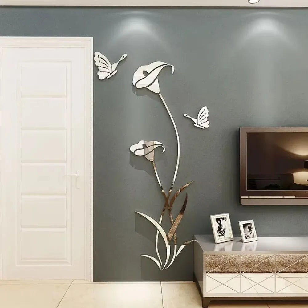 Elegant Butterfly Lily Wall Decals - Acrylic Mirror Art