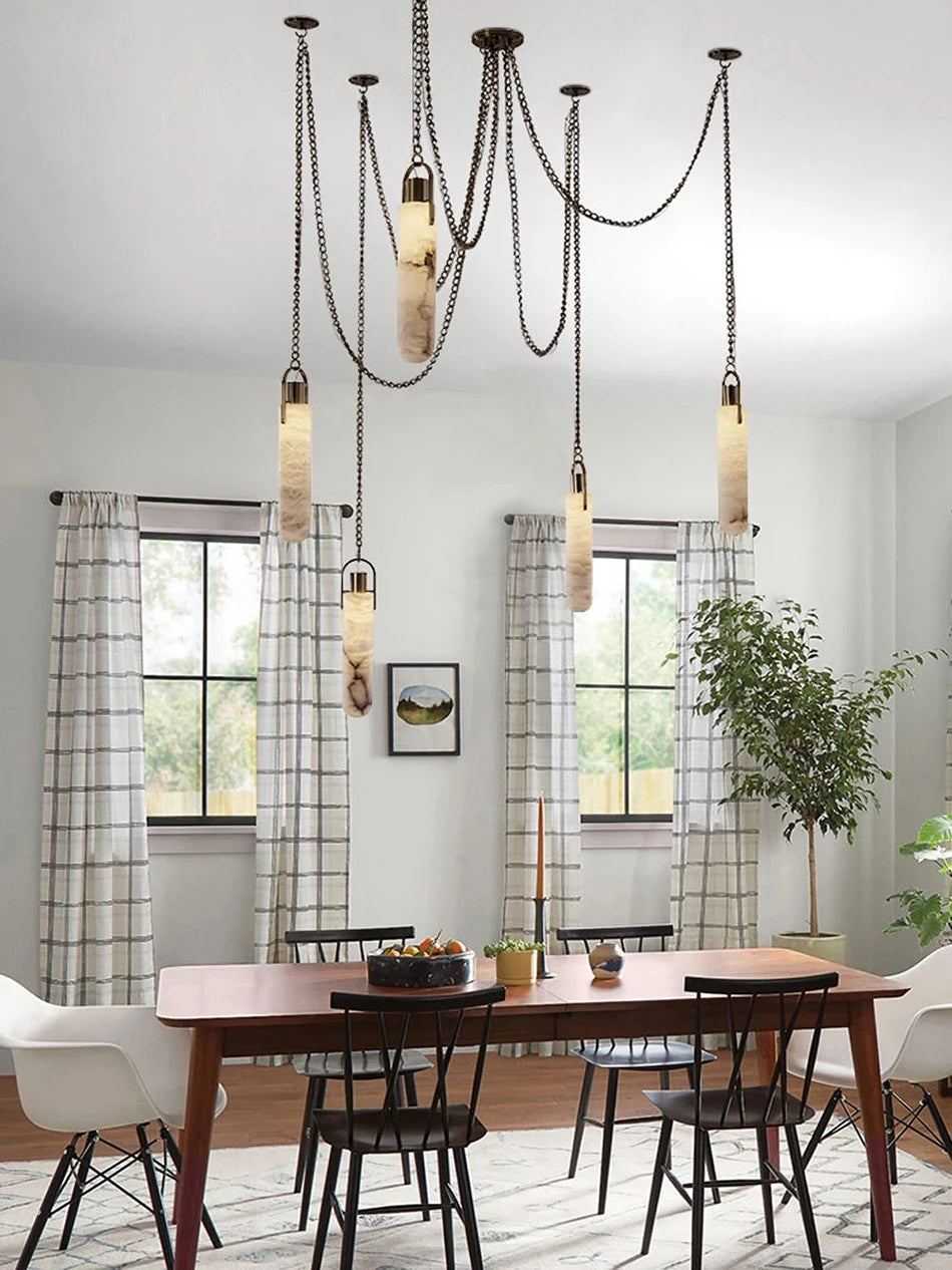 Luxury Marble Pendant Chandelier – Premium Solid Brass Multi-Light Ceiling Lamp for Living Room, Dining Area, Loft & Staircase Decor - Tulique