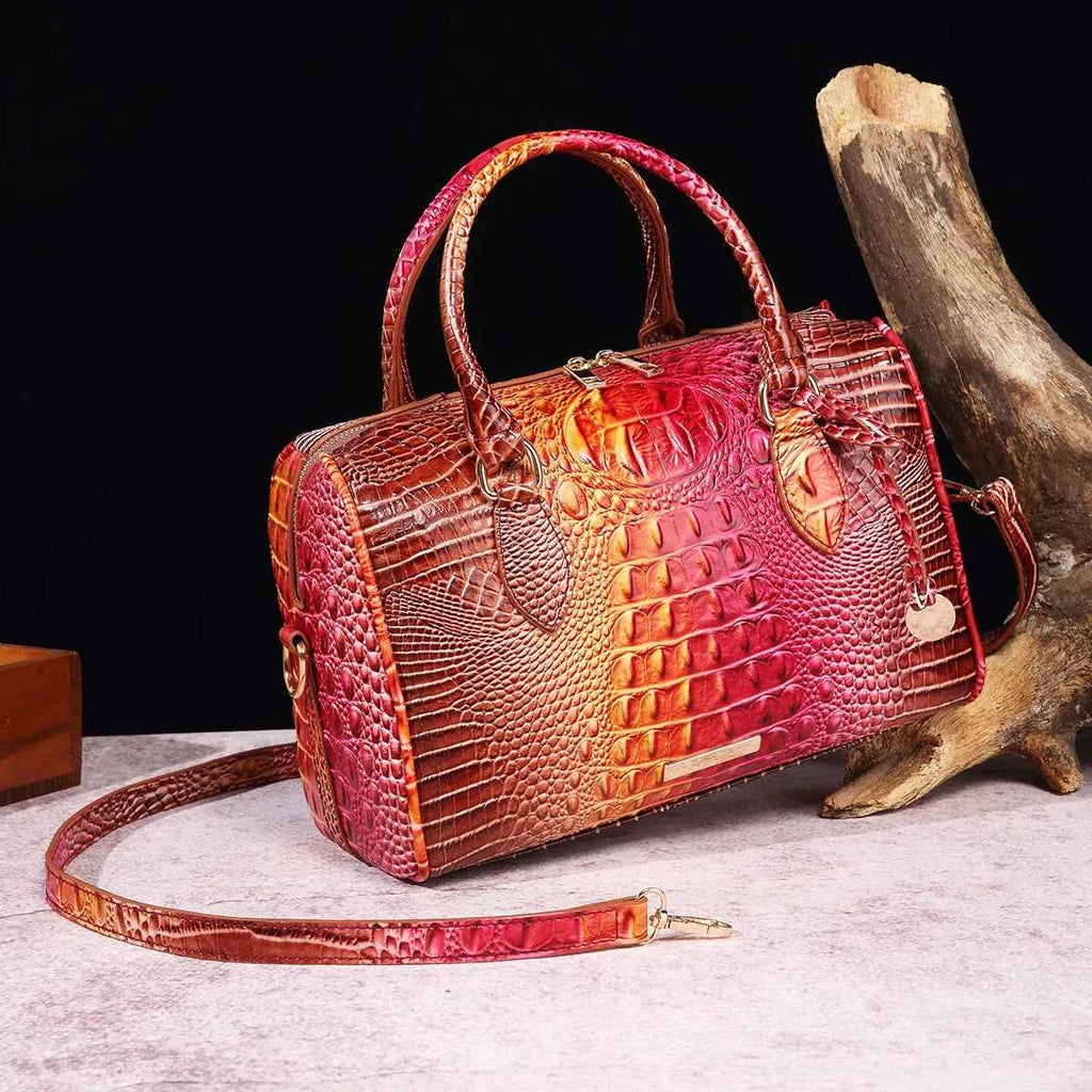 Elegant Crocodile Pattern Boston Bag
