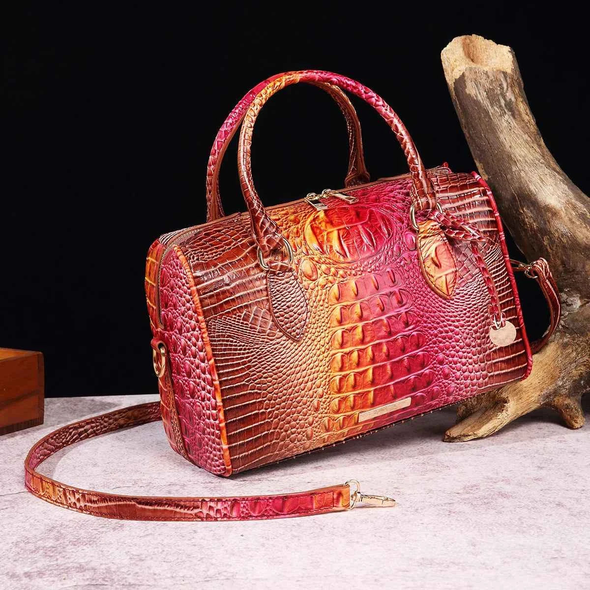Elegant Crocodile Pattern Boston Bag