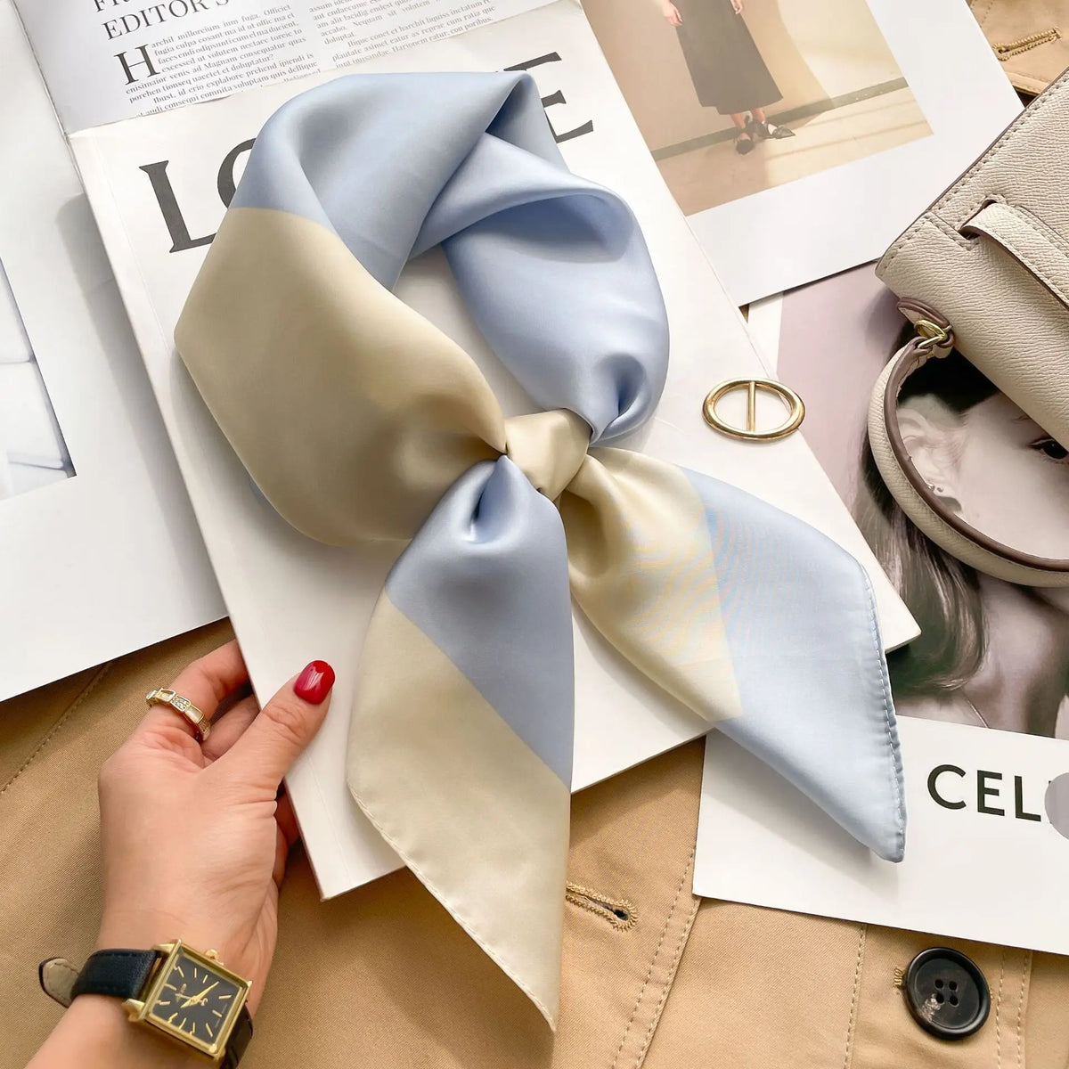 Luxury Silk Scarf - 70x70cm Square Shawl & Headband