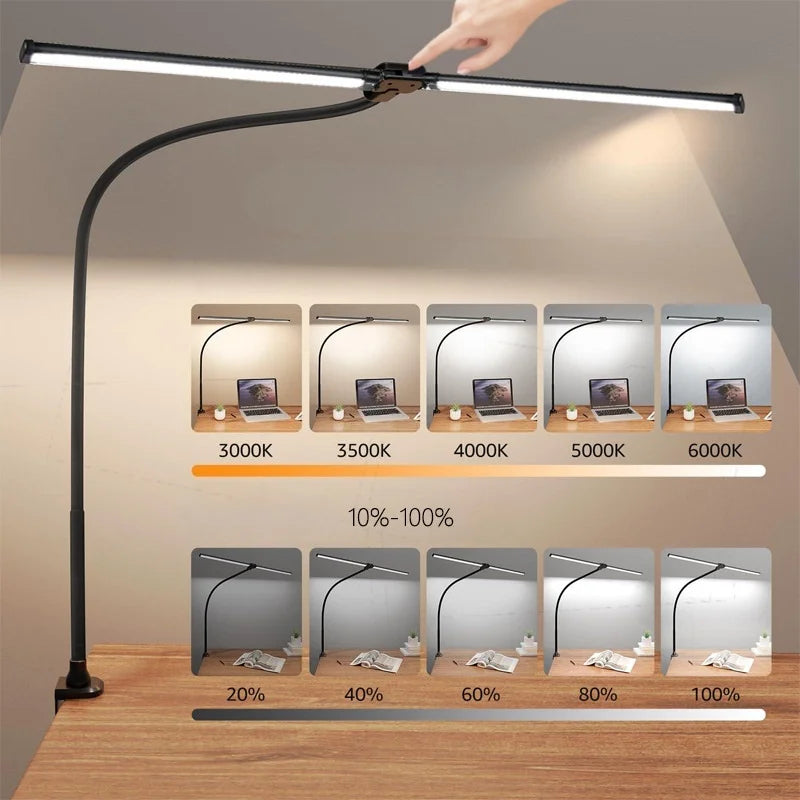 LED desk lamp - black body, eye-caring architect lamp with clamp and dual screen compatibility