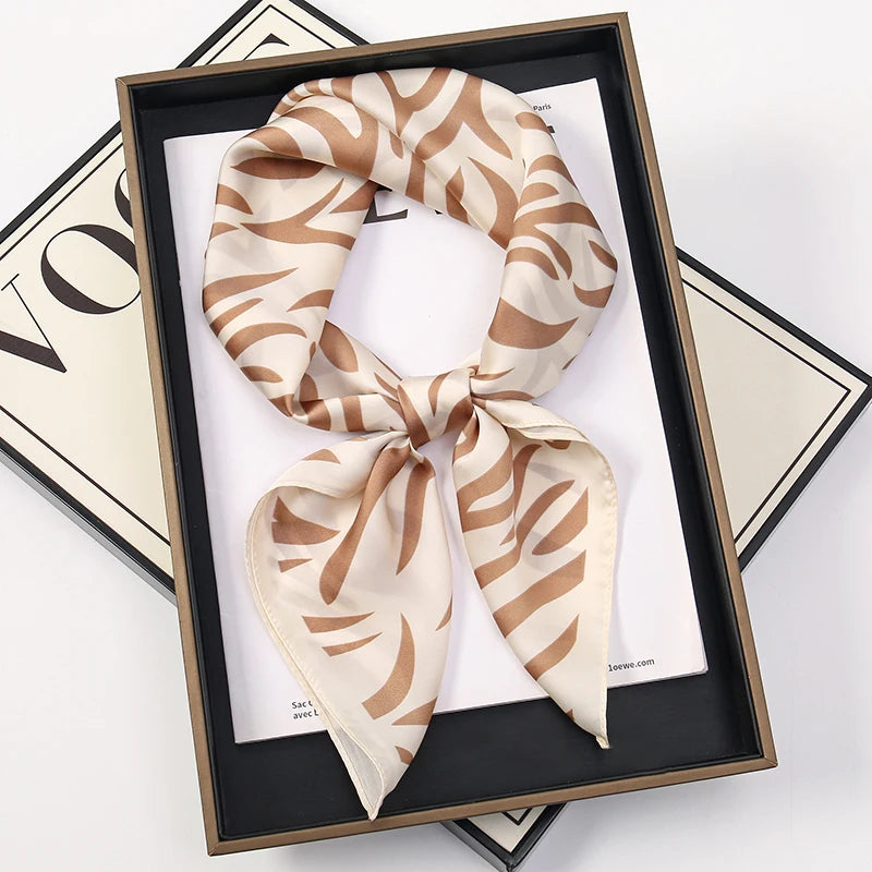Elegant Bohemian Silk Square Scarf - Floral Satin Neck Scarf