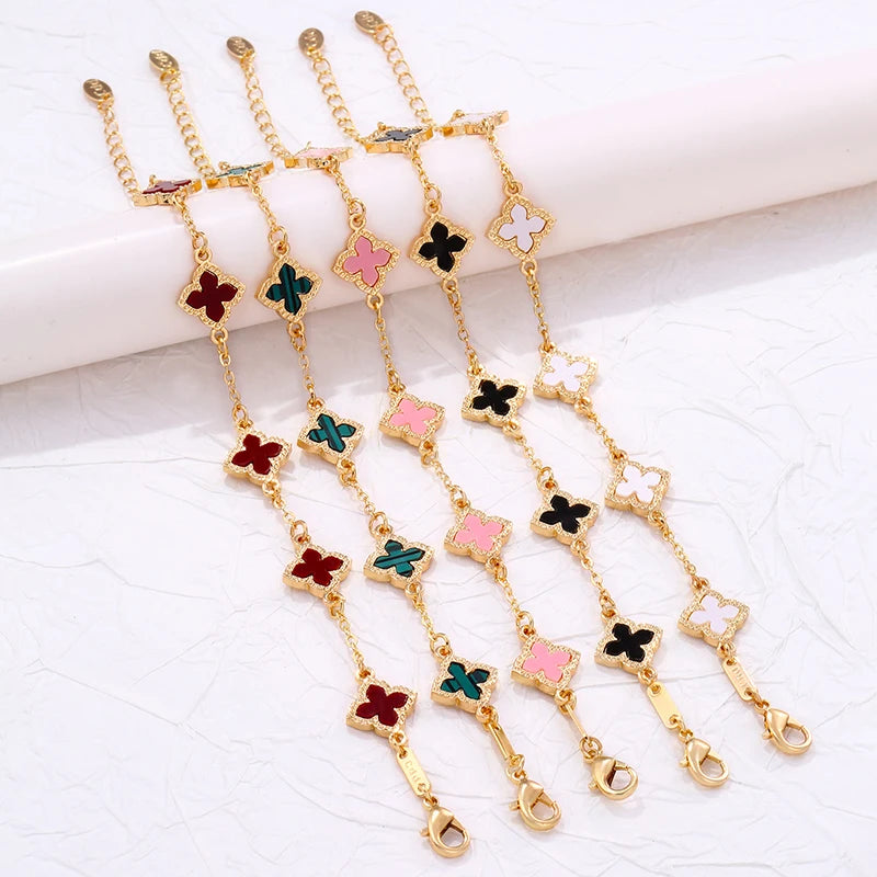 Elegant Vintage Clover Bracelet - Rhinestone & Link Chain