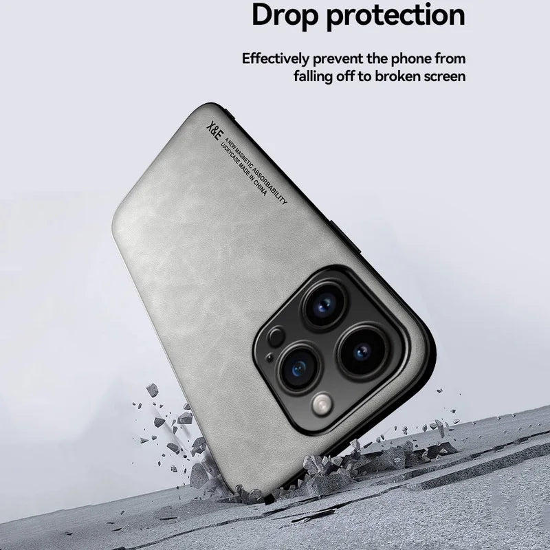 Premium Sheepskin Leather iPhone Case - Magnetic Shockproof Cover