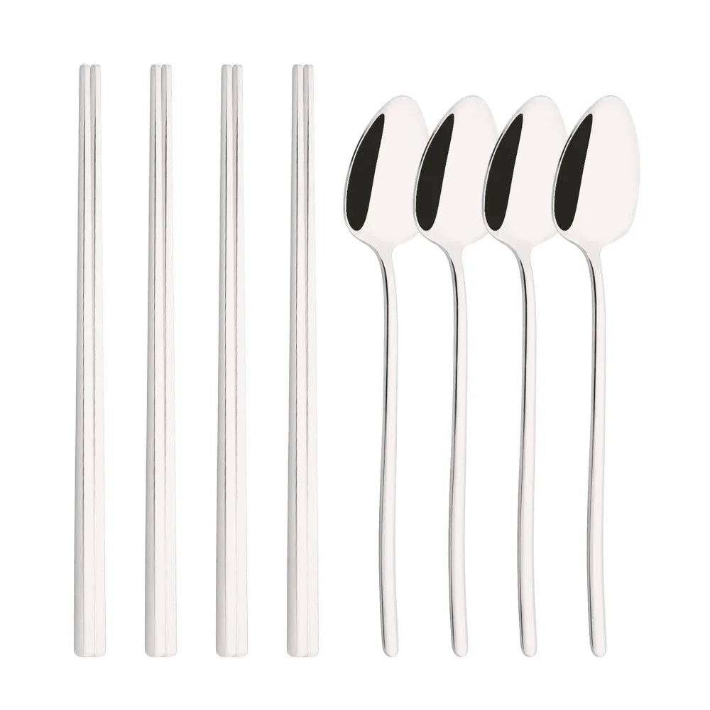 Premium Luxury Stainless Steel Cutlery Set - 8-Piece Korean Dinnerware