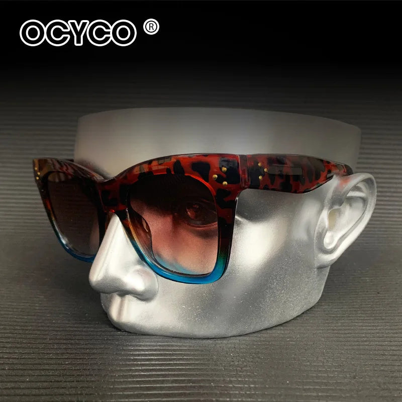 Luxury Rectangle Sunglasses - Gradient Lens & Rivet Details