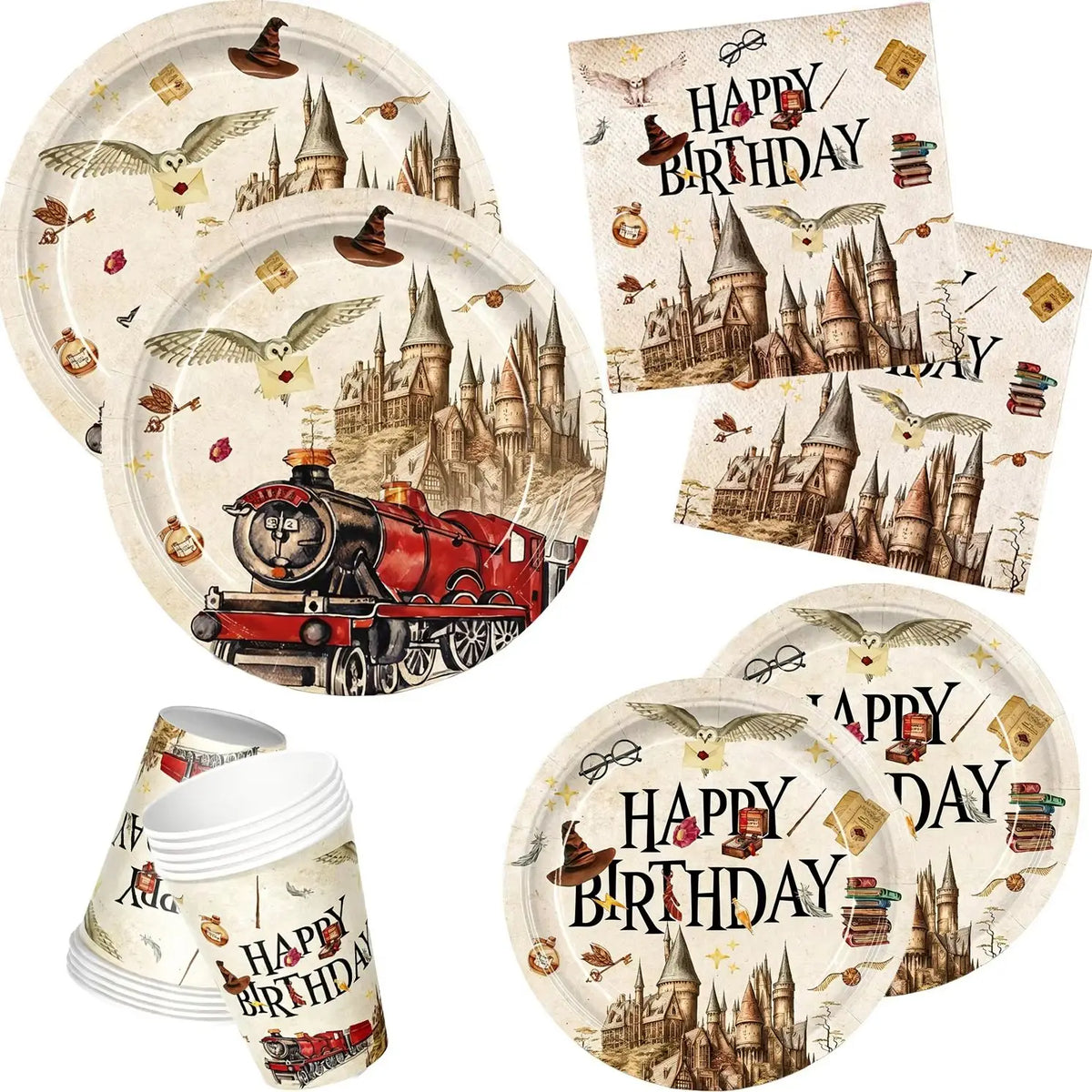 Premium Wizard Party Supplies - Themed Plates, Napkins & Cups Set