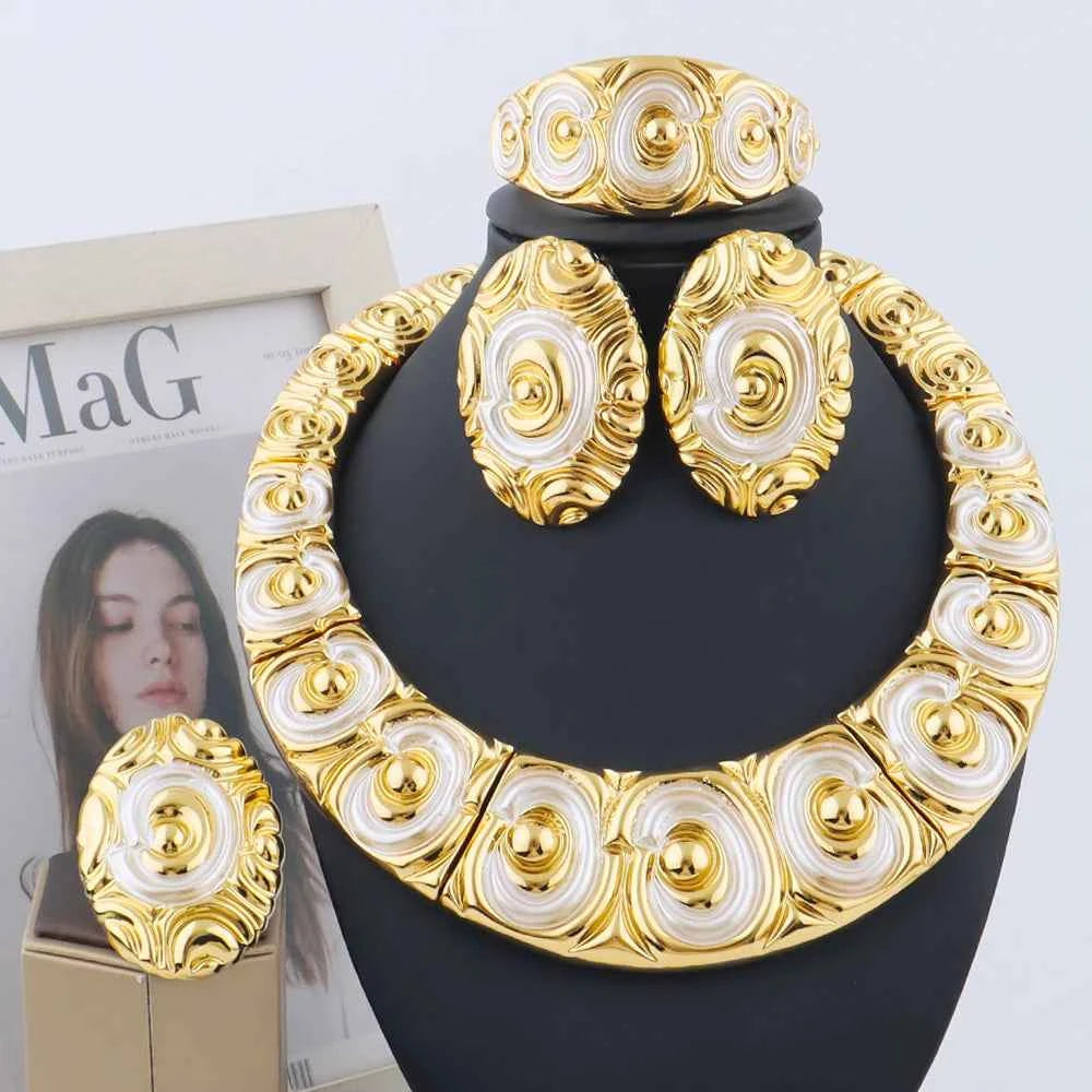 Elegant Dubai Noble Jewelry Set - Plated Heavy Necklace Earrings Bracelet Ring