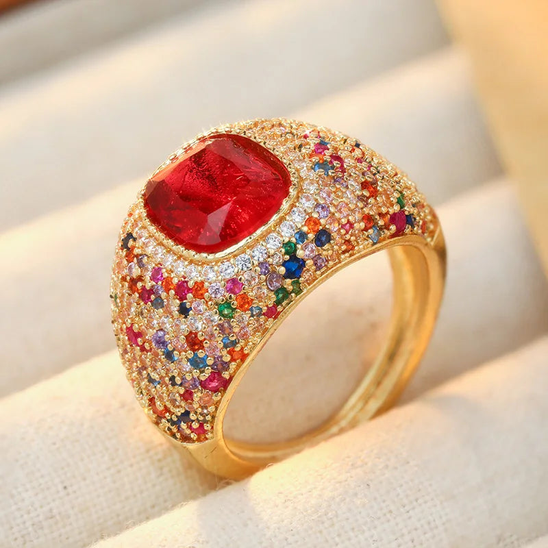 Luxury Multicolored CZ Geometric Ring - Gold Trendy Jewelry