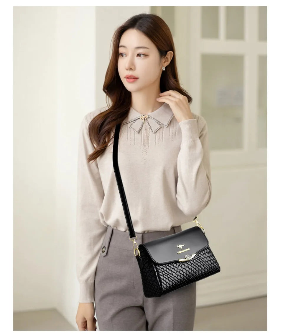 Designer Knitting Handbag - Elegant PU Leather