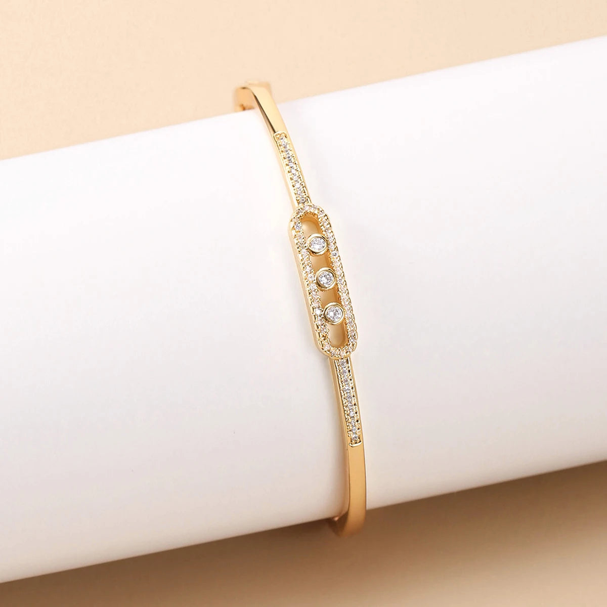 18k gold plated bangle - elegant copper zircon bracelet in gold-color finish