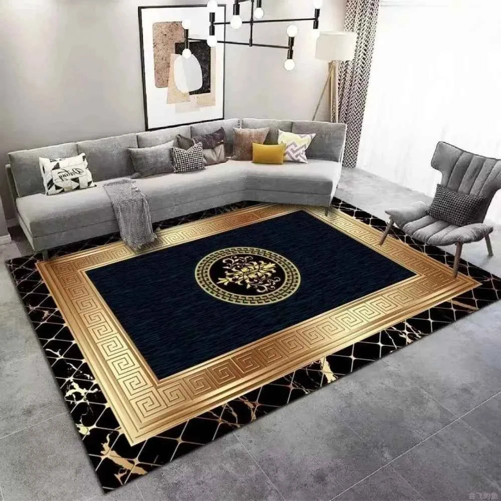 Luxury Golden Black Area Rug - Modern Minimalist Mat