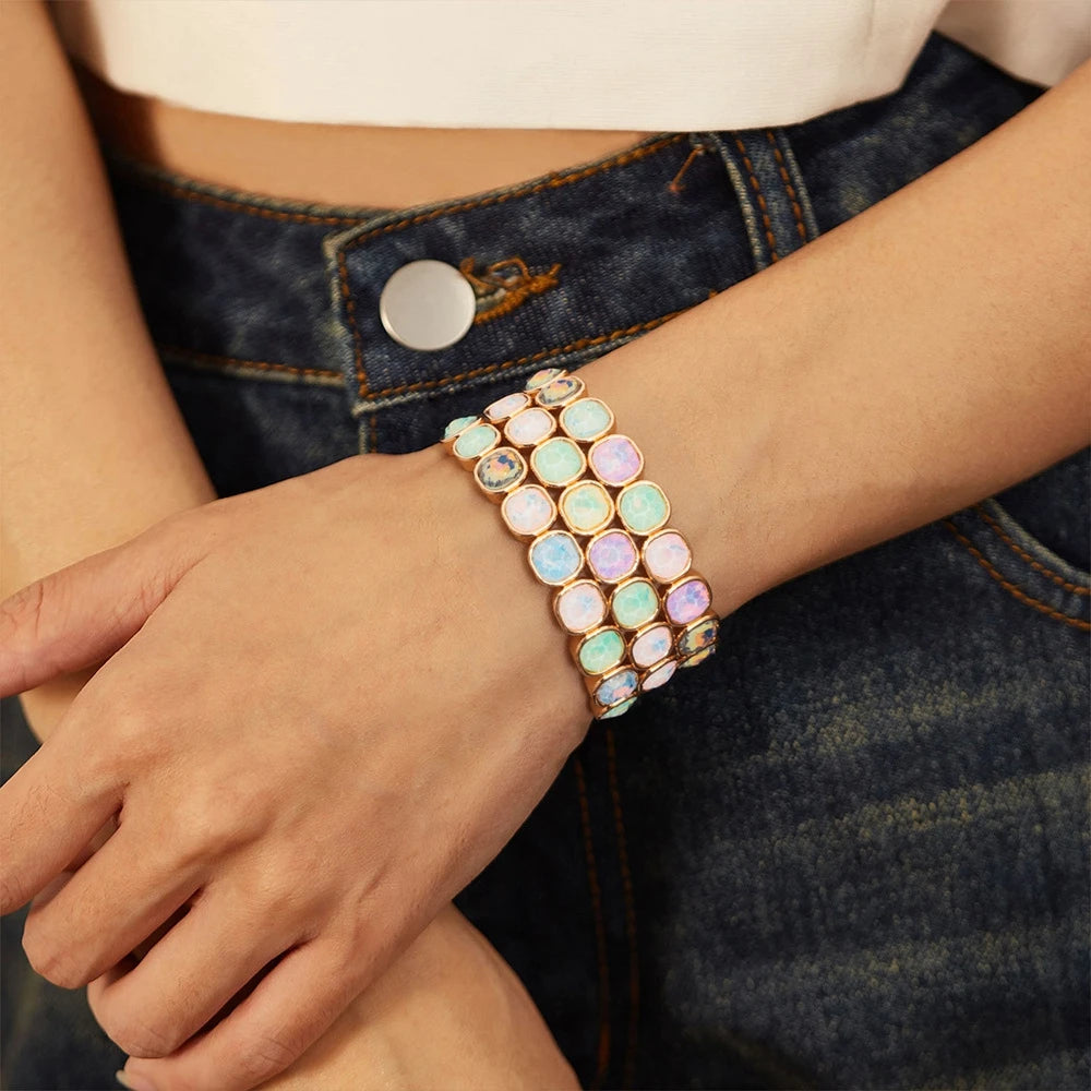 Elegant Enamel Charm Bracelet - High-End Square Alloy Bead Design