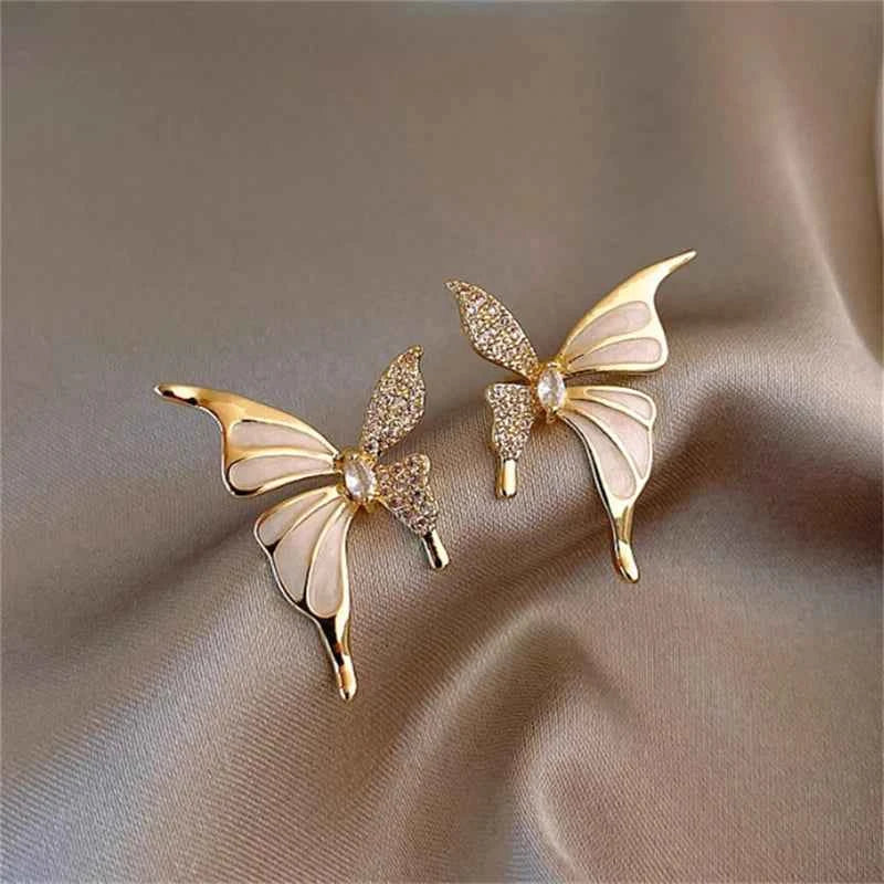Elegant Zircon Butterfly Stud Earrings - Gold Fashion Jewelry