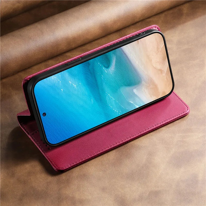 Luxury Magnetic Leather iPhone Case - Wallet Flip Cover