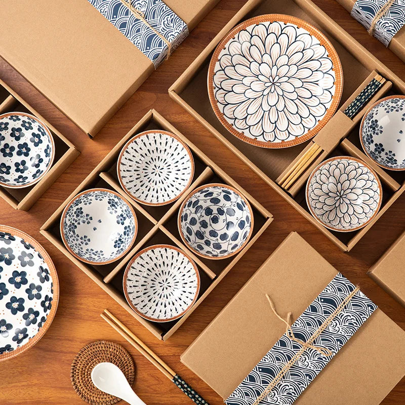 Japanese ceramic bowls - set of 6 cute underglaze fruit food feeding bowls in gift box