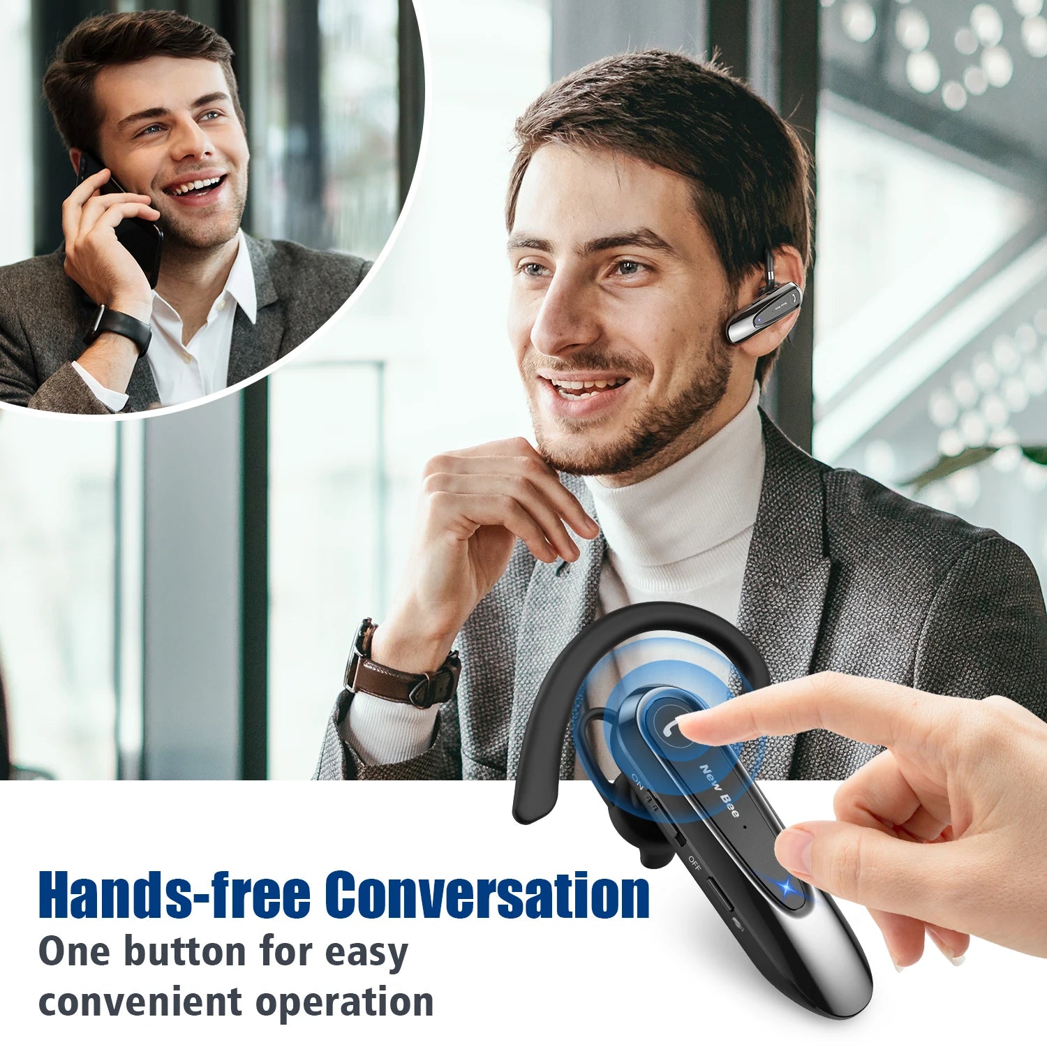 Premium Bluetooth 5.0 Headset with Dual Mic CVC8.0 Noise Reduction