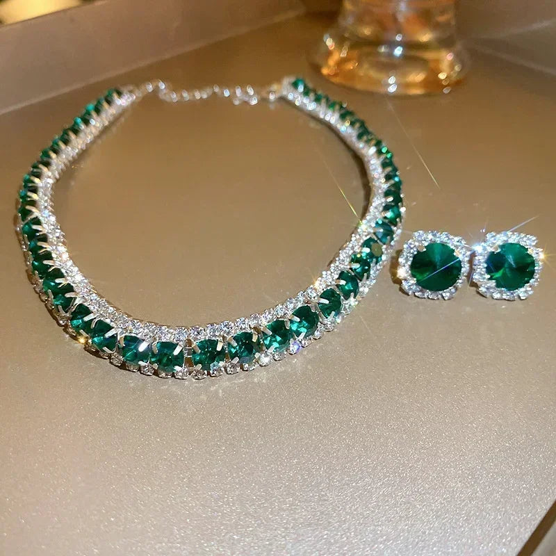 Elegant Crystal Jewelry Set - Luxury Necklace & Earrings for Women