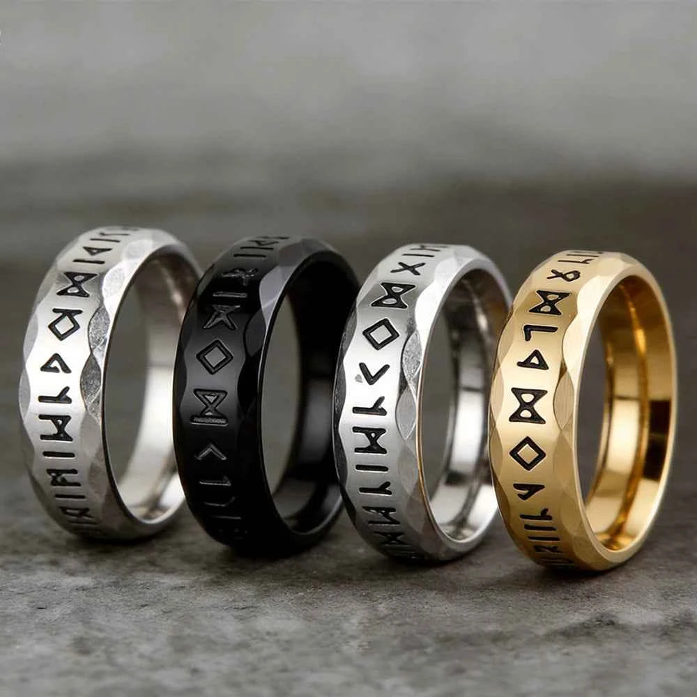 SUNFLOWERZHU Wholesale Men'S Stainless-Steel Rings Punk Viking Rune Men Rings Bevel Vintage Rings Silver Ring Jewelry For Man