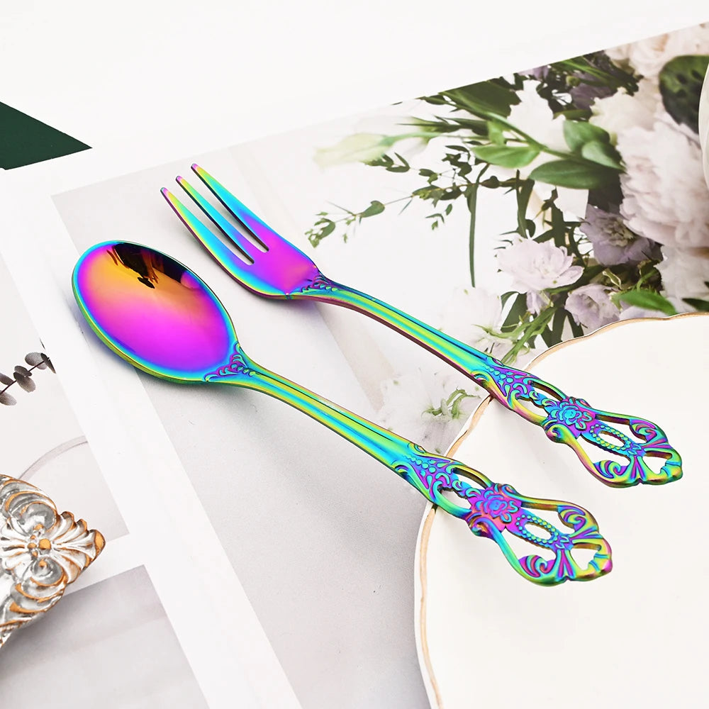 Elegant Rainbow Stainless Steel Flatware Set - Vintage Style