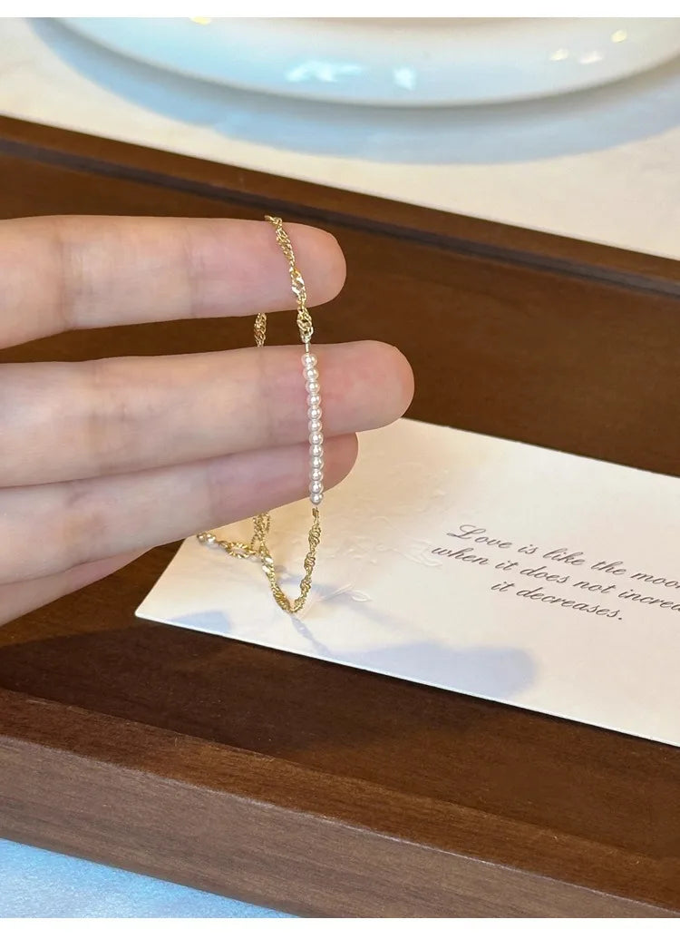 Elegant Mini Pearl Hand Bracelet - Light Luxury Minimalist