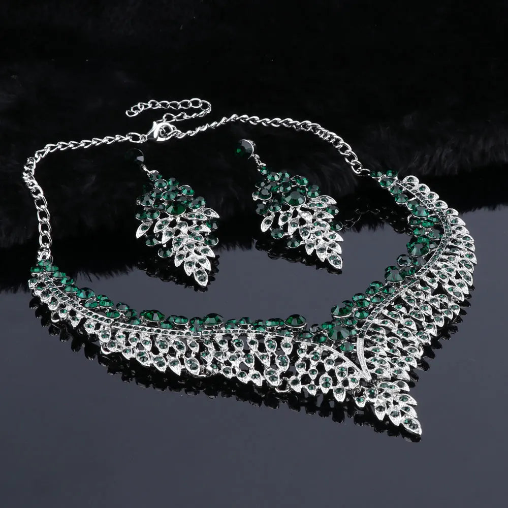 Elegant Crystal Jewelry Set - Rhinestone Necklace & Earrings
