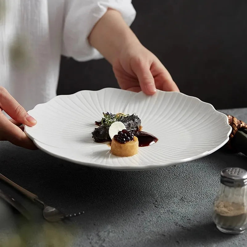 Elegant White Ceramic Dinner Plates Set - Modern Tableware