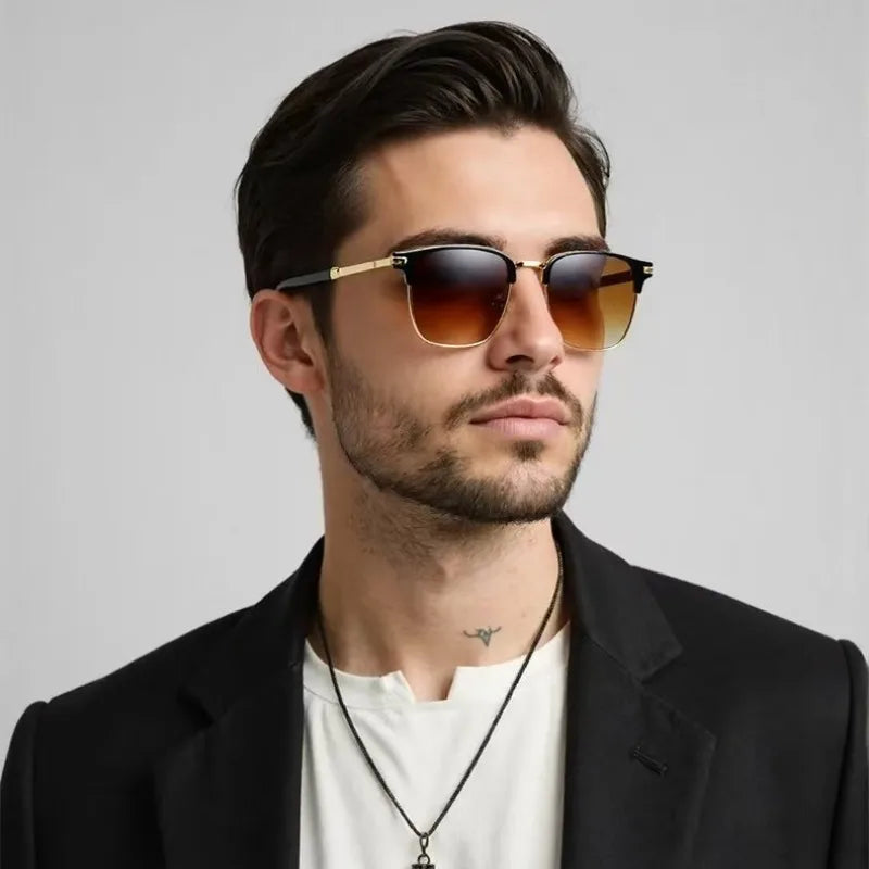 Designer Square Sunglasses - Vintage Gradient Alloy Frame