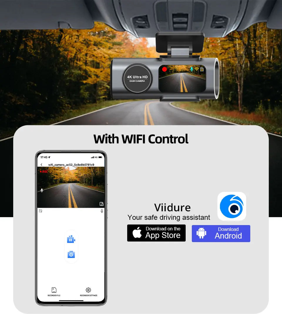 Professional 4K Dash Cam - Night Vision & Built-In Wi-Fi