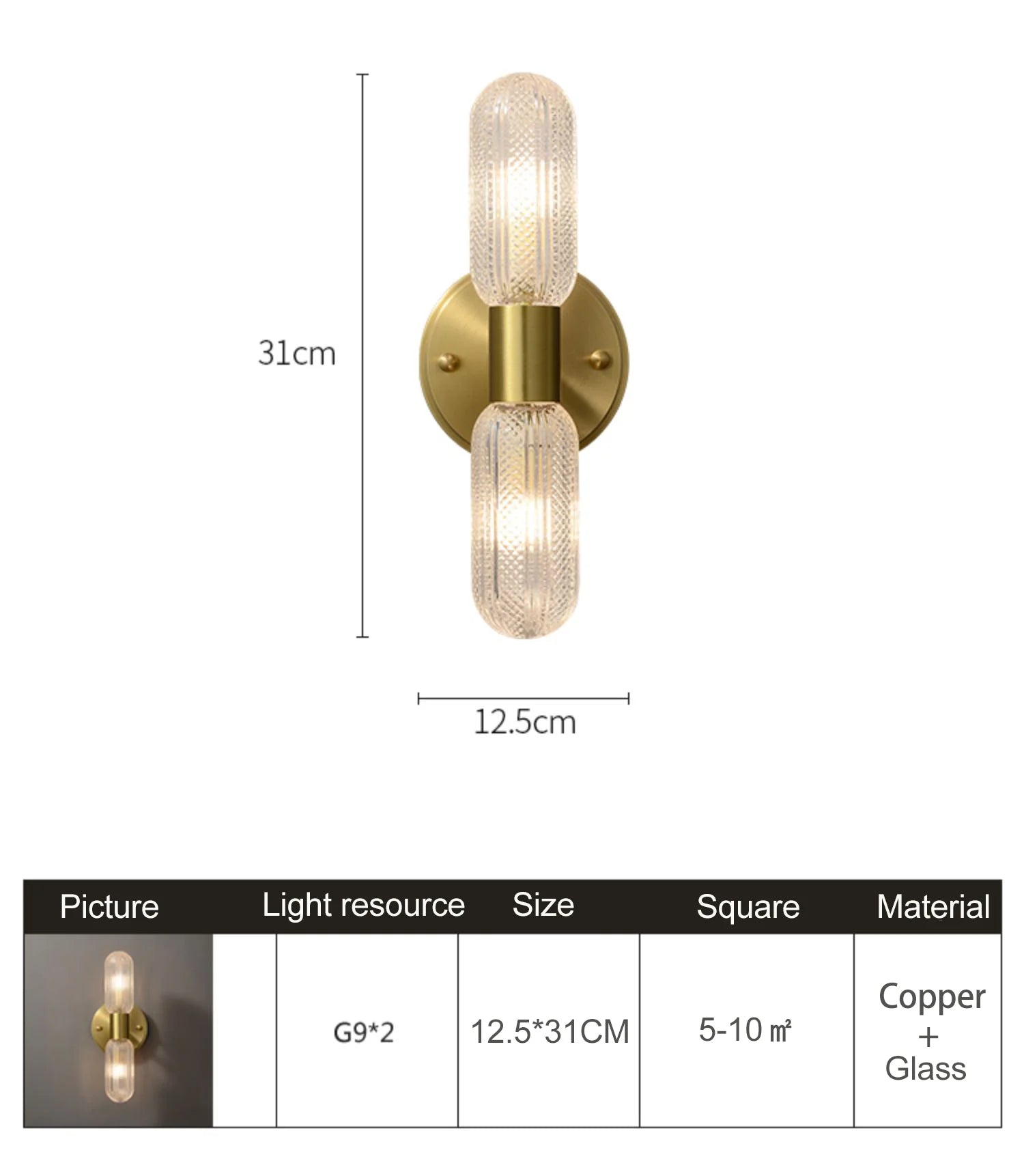 Luxury Gold Glass Wall Sconce - Elegant LED 12W Lighting